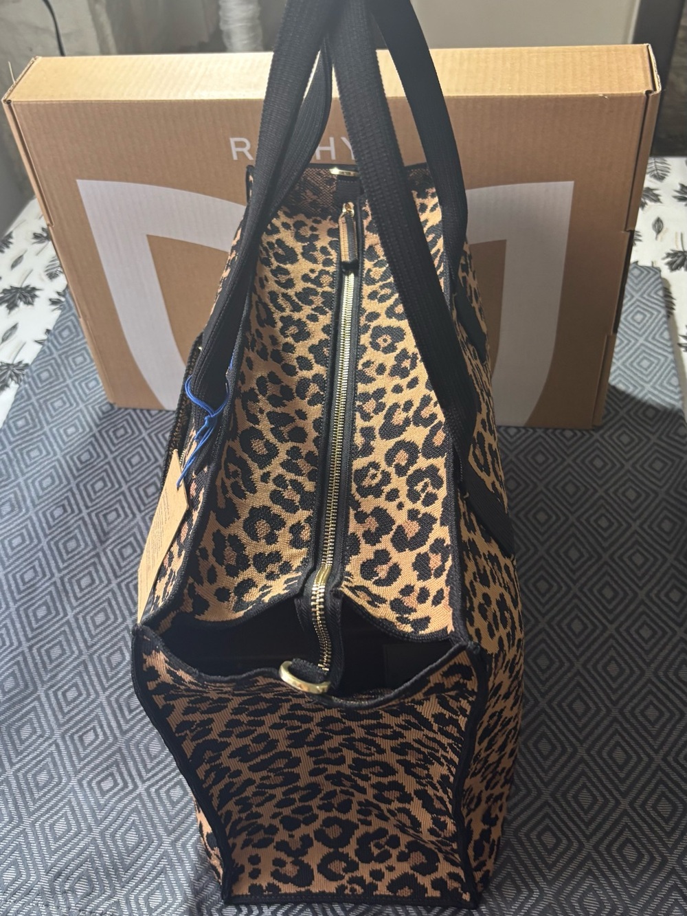 Rothy's Leopard Jacquard Tote in Brown and Black ,Toasty Cat - Picture 3 of 10